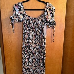 Timing Black Floral Midi Dress NWT